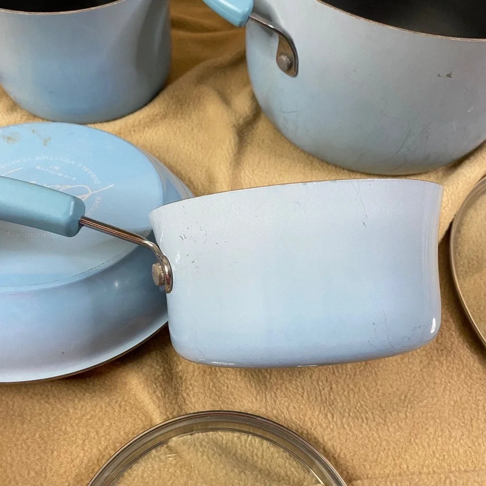 Rachael Ray Cookware Set 8pc Sky Blue Nonstick Porcelain Enamel Kitchen Pots GUC
